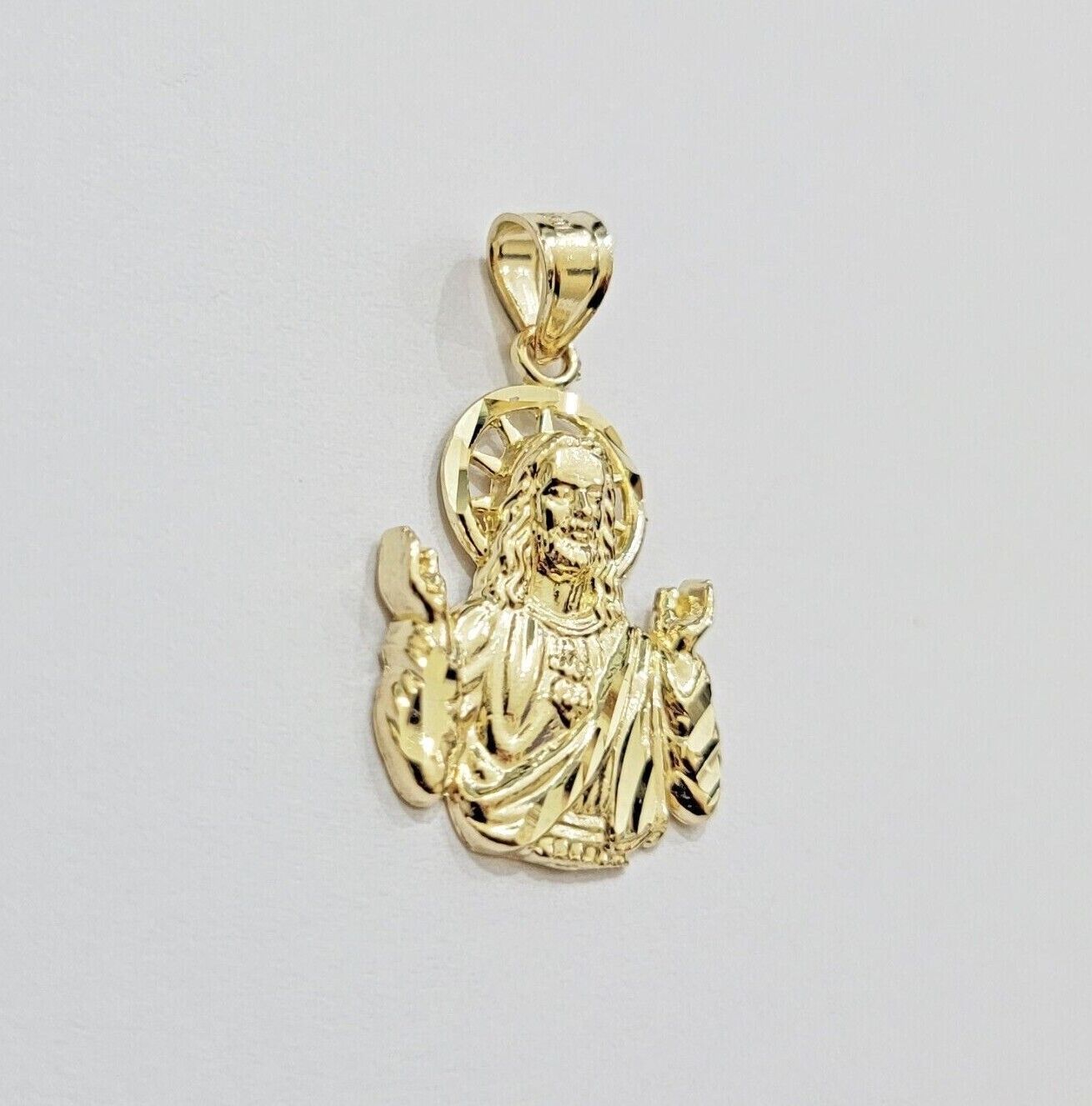 Real 10k Yellow Gold Rope Chain Charm Jesus Head Pendant SET 3mm Necklace - Reva Jeweler