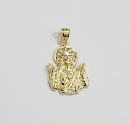 Real 10k Yellow Gold Rope Chain Charm Jesus Head Pendant SET 3mm Necklace - Reva Jeweler