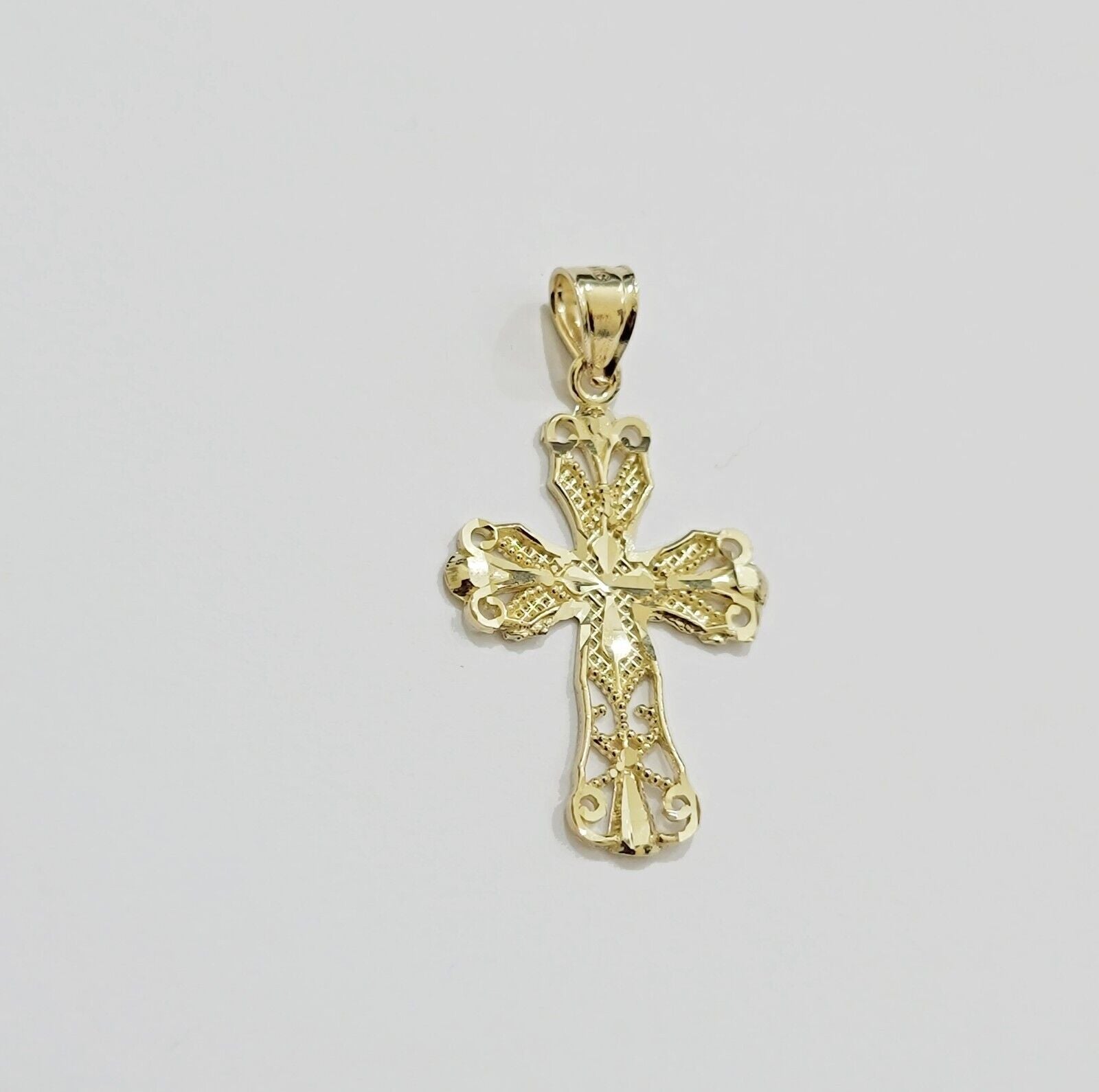 Real 10k Yellow Gold Rope Chain Cross Charm Pendant SET 3mm Necklace 18 - 28 Inch - Reva Jeweler