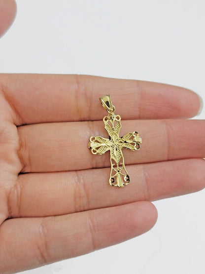 Real 10k Yellow Gold Rope Chain Cross Charm Pendant SET 3mm Necklace 18 - 28 Inch - Reva Jeweler