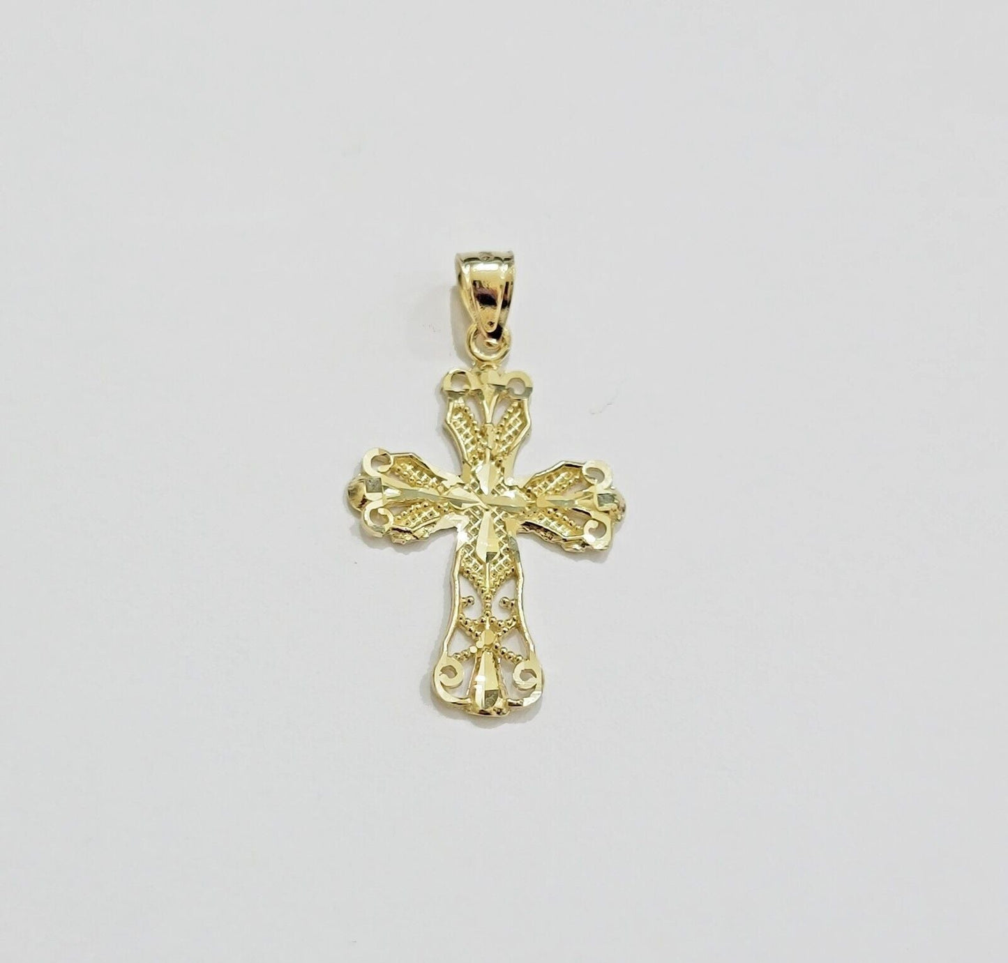 Real 10k Yellow Gold Rope Chain Cross Charm Pendant SET 3mm Necklace 18 - 28 Inch - Reva Jeweler
