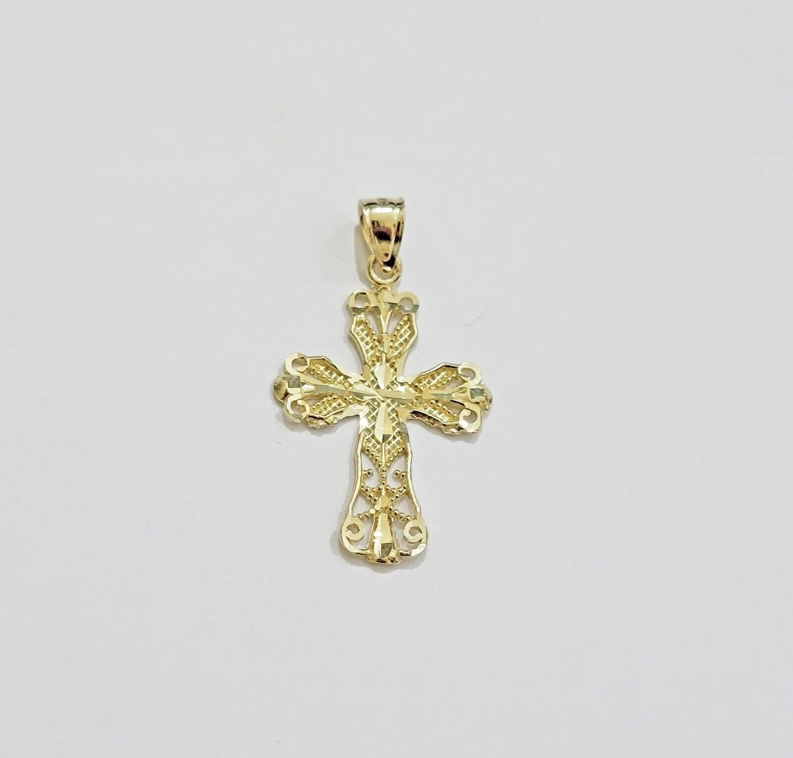 Real 10k Yellow Gold Rope Chain Cross Charm Pendant SET 3mm Necklace 18 - 28 Inch - Reva Jeweler