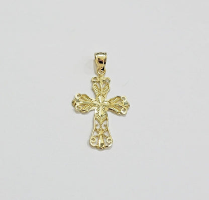 Real 10k Yellow Gold Rope Chain Cross Charm Pendant SET 3mm Necklace 18 - 28 Inch - Reva Jeweler