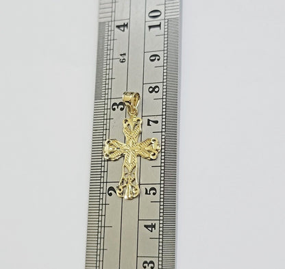 Real 10k Yellow Gold Rope Chain Cross Charm Pendant SET 3mm Necklace 18 - 28 Inch - Reva Jeweler