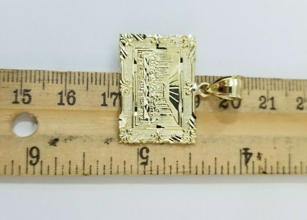 REAL 10k Yellow Gold Rope Chain Last Supper Charm Pendant SET 3mm Necklace 18 - 28 - Reva Jeweler