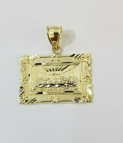 REAL 10k Yellow Gold Rope Chain Last Supper Charm Pendant SET 3mm Necklace 18 - 28 - Reva Jeweler