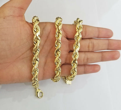 REAL 10k Yellow Gold Rope Chain necklace 10mm 26" Men's thick 10kt diamond cuts - Reva Jeweler