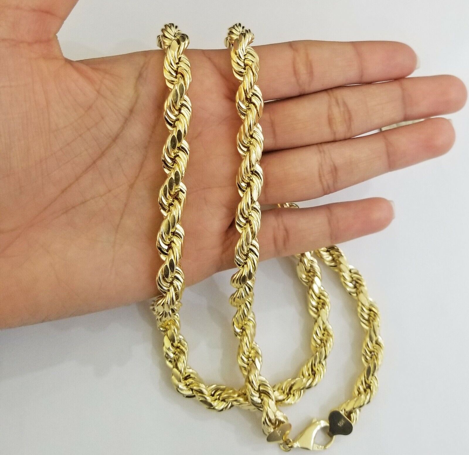 REAL 10k Yellow Gold Rope Chain necklace 10mm 26" Men's thick 10kt diamond cuts - Reva Jeweler