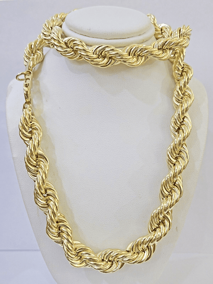 Real 10k yellow Gold Rope chain Necklace 12mm 20" - 30 Inch Mens 10kt DISCOUNT - Reva Jeweler