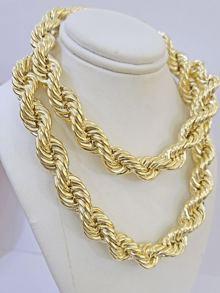 Real 10k yellow Gold Rope chain Necklace 12mm 20" - 30 Inch Mens 10kt DISCOUNT - Reva Jeweler