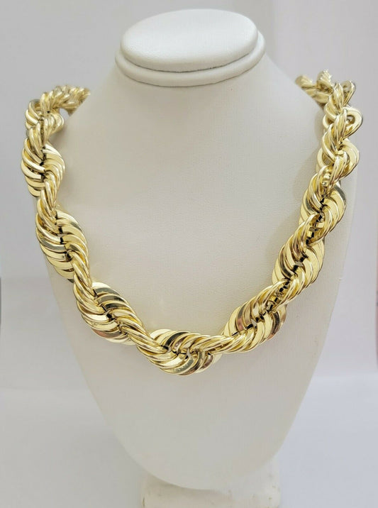 REAL 10K Yellow Gold Rope Chain Necklace 15 MM Thick 24" Diamond Cut 10kt MEN'S - Reva Jeweler