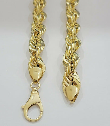 REAL 10K Yellow Gold Rope Chain Necklace 15 MM Thick 24" Diamond Cut 10kt MEN'S - Reva Jeweler