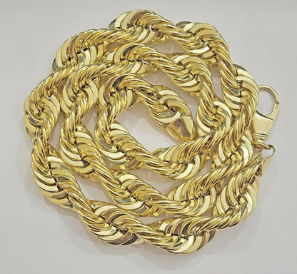 REAL 10K Yellow Gold Rope Chain Necklace 15 MM Thick 26" Diamond Cut 10kt MEN'S - Reva Jeweler