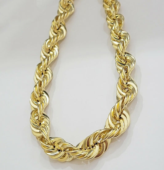 REAL 10K Yellow Gold Rope Chain Necklace 15MM 22" Inch Choker Diamond Cut SALE - Reva Jeweler