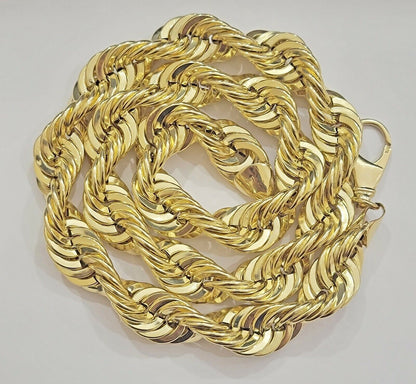 REAL 10K Yellow Gold Rope Chain Necklace 15MM 22" Inch Choker Diamond Cut SALE - Reva Jeweler