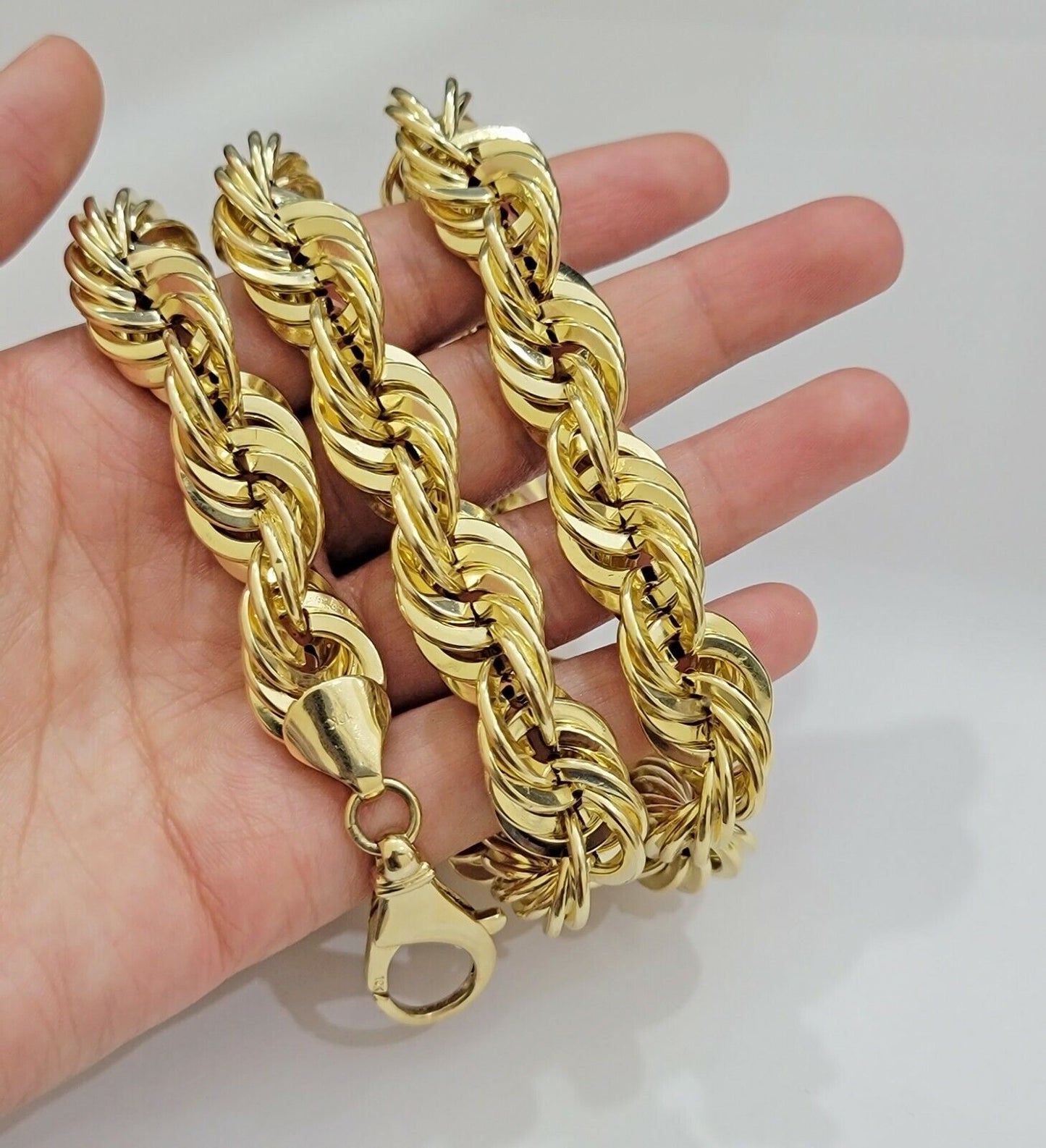 REAL 10K Yellow Gold Rope Chain Necklace 15MM 22" Inch Choker Diamond Cut SALE - Reva Jeweler