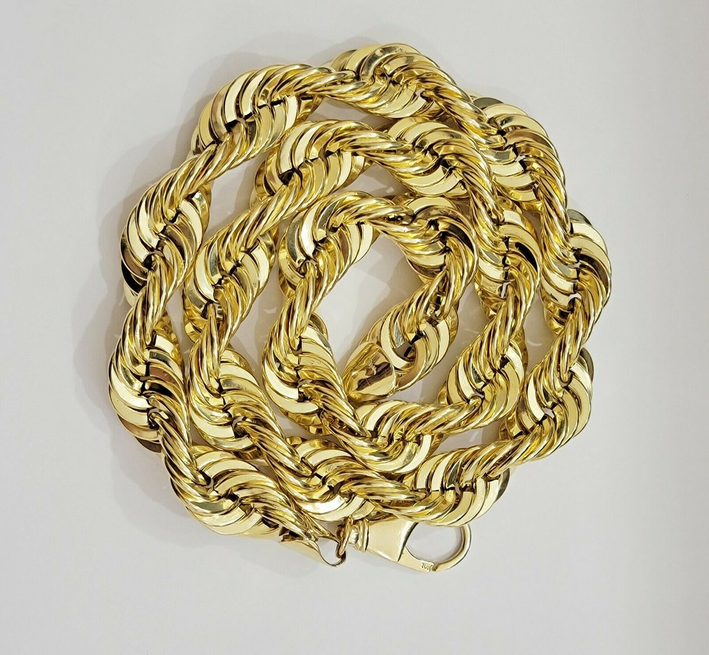 REAL 10K Yellow Gold Rope Chain Necklace 15MM Thick 22" Diamond Cut MEN'S,SHORT - Reva Jeweler