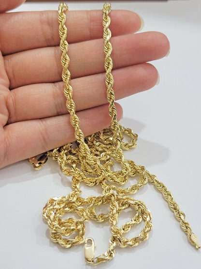 Real 10k Yellow Gold Rope Chain necklace 18 inch - 28 inch SOLID 4mm Mens Women - Reva Jeweler