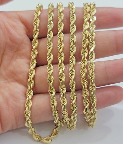 Real 10k Yellow Gold Rope Chain necklace 18 inch - 28 inch SOLID 4mm Mens Women - Reva Jeweler