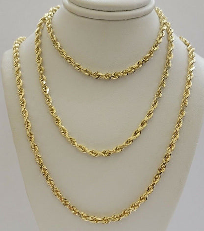 Real 10k Yellow Gold Rope Chain necklace 18 inch - 28 inch SOLID 4mm Mens Women - Reva Jeweler