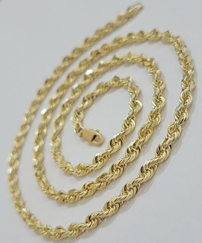 Real 10k Yellow Gold Rope Chain necklace 18 inch - 28 inch SOLID 4mm Mens Women - Reva Jeweler
