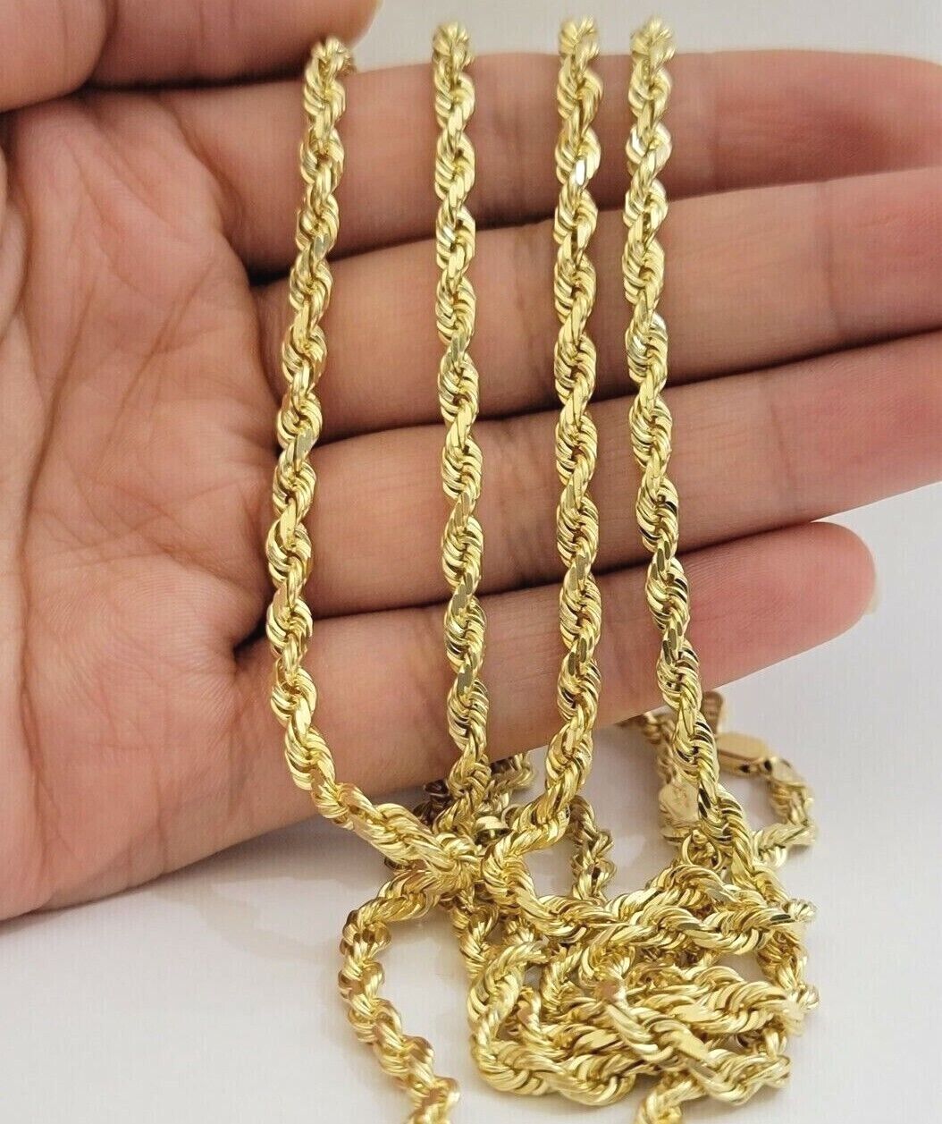 Real 10k Yellow Gold Rope Chain necklace 18 inch - 28 inch SOLID 4mm Mens Women - Reva Jeweler