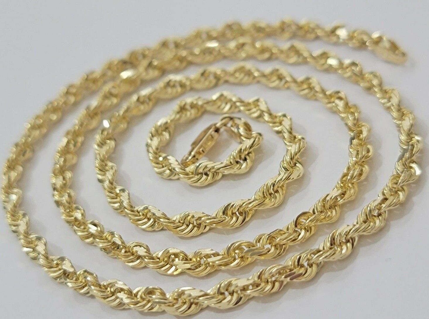 Real 10k Yellow Gold Rope Chain necklace 18 inch - 28 inch SOLID 4mm Mens Women - Reva Jeweler