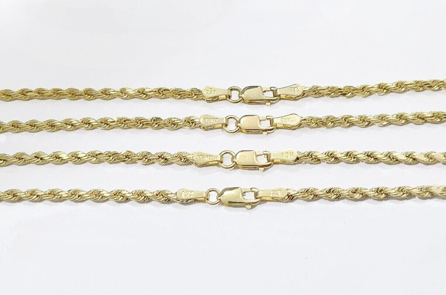 Real 10k Yellow Gold Rope Chain Necklace 2.5mm 16 - 26 Inch Diamond Cut 10kt SALE - Reva Jeweler