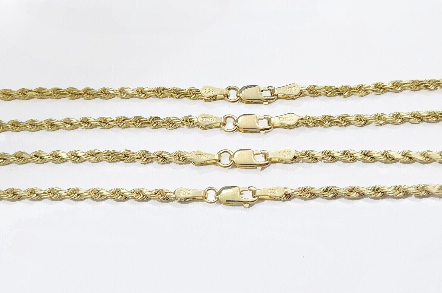 Real 10k Yellow Gold Rope Chain Necklace 2.5mm 16 - 26 Inch Diamond Cut 10kt SALE - Reva Jeweler