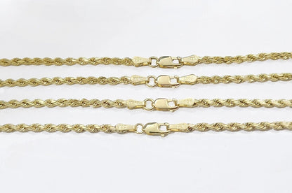 Real 10k Yellow Gold Rope Chain Necklace 2.5mm 16 - 26 Inch Diamond Cut 10kt SALE - Reva Jeweler