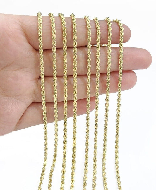 Real 10k Yellow Gold Rope Chain Necklace 2.5mm 16 - 26 Inch Diamond Cut 10kt SALE - Reva Jeweler