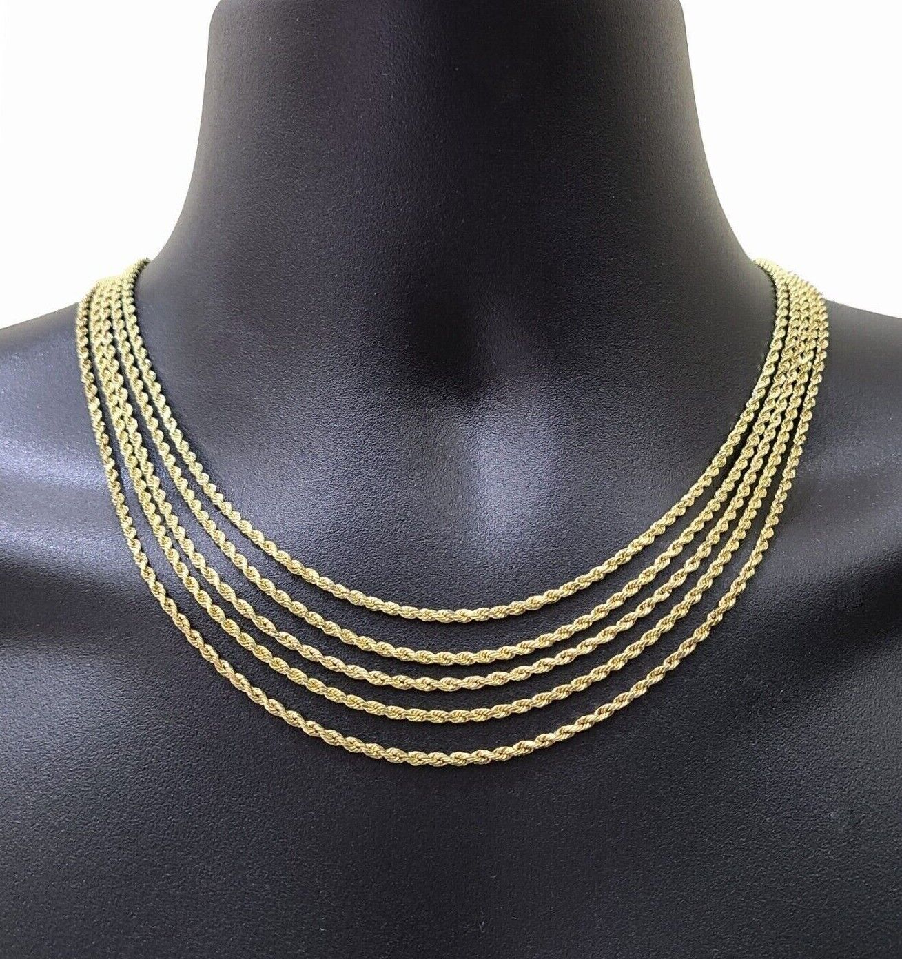 Real 10k Yellow Gold Rope Chain Necklace 2.5mm 16 - 26 Inch Diamond Cut 10kt SALE - Reva Jeweler
