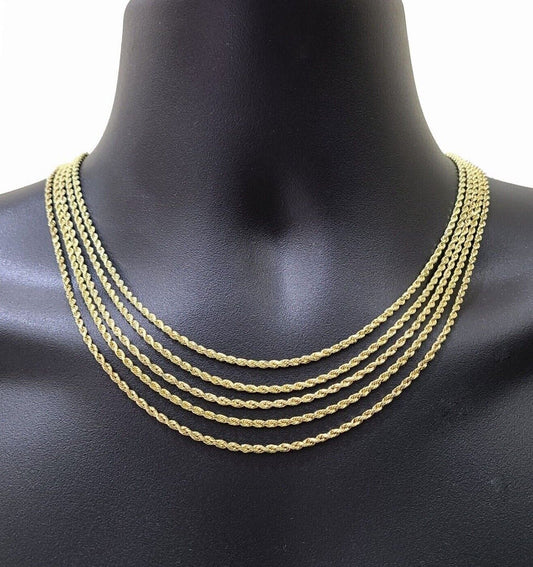 Real 10k Yellow Gold Rope Chain Necklace 2.5mm 16 - 26 Inch Diamond Cut 10kt SALE - Reva Jeweler