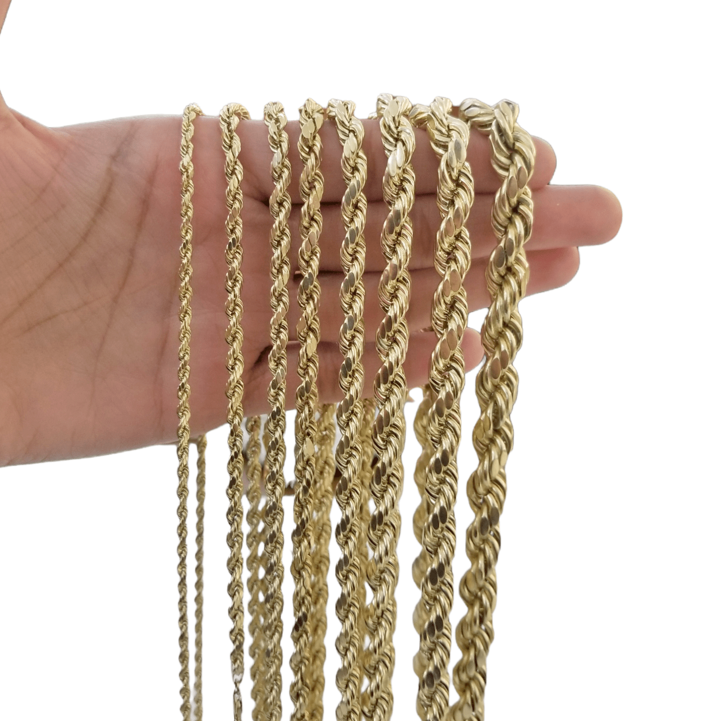 Real 10K Yellow Gold Rope Chain Necklace 26 Inch 3mm - 10mm Real 10k Men Women - Reva Jeweler