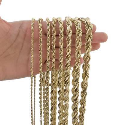 Real 10K Yellow Gold Rope Chain Necklace 26 Inch 3mm - 10mm Real 10k Men Women - Reva Jeweler