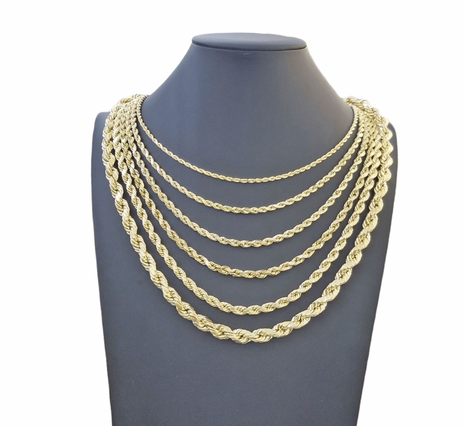 Real 10K Yellow Gold Rope Chain Necklace 26 Inch 3mm - 10mm Real 10k Men Women - Reva Jeweler