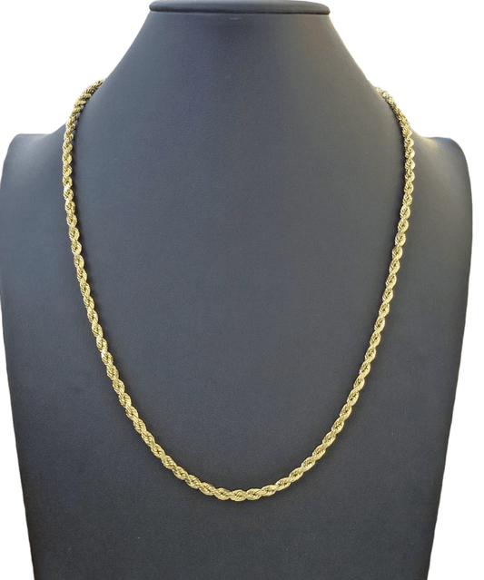 Real 10K Yellow Gold Rope Chain Necklace 26 Inch 3mm - 10mm Real 10k Men Women - Reva Jeweler