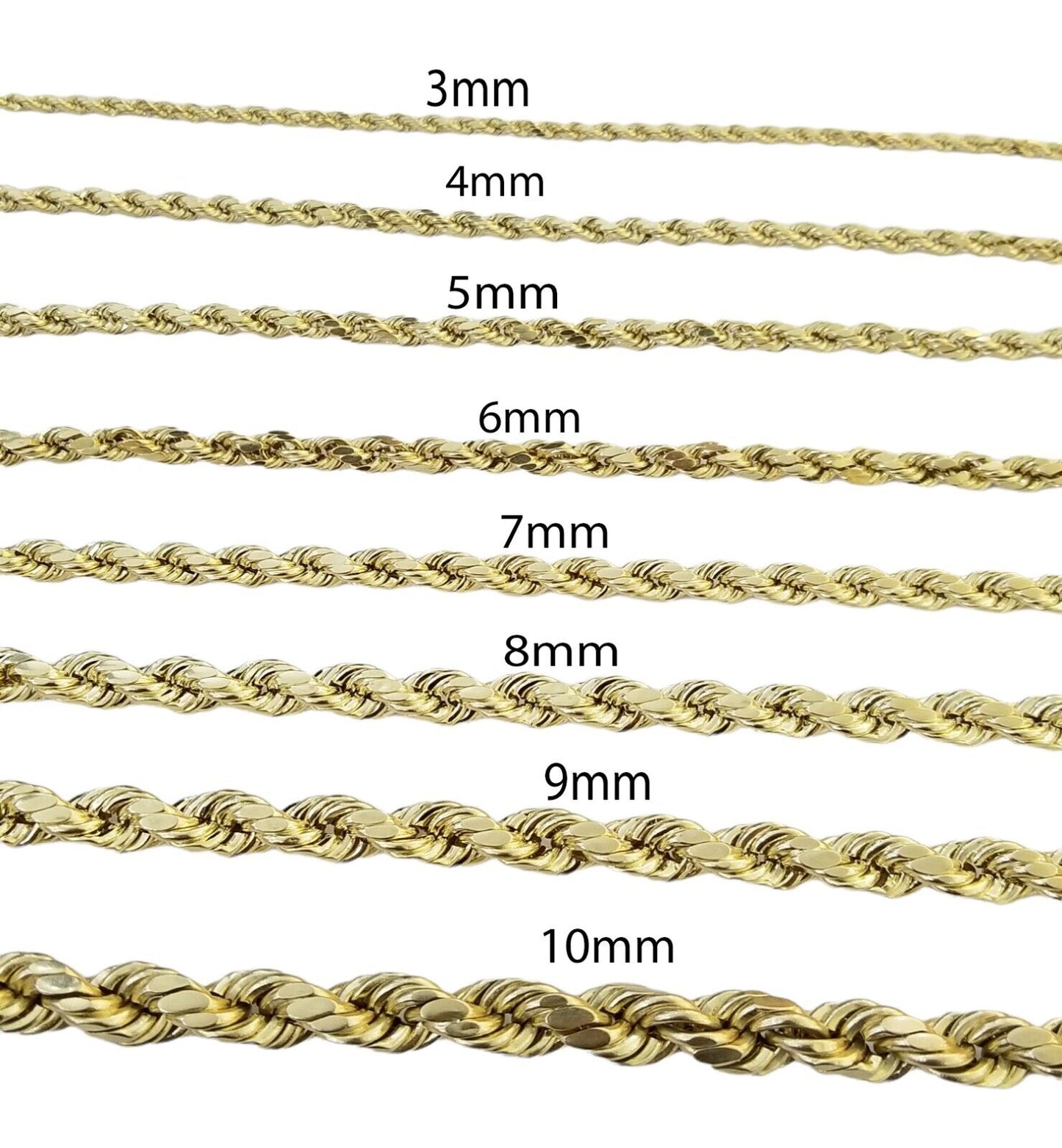 Real 10K Yellow Gold Rope Chain Necklace 26 Inch 3mm - 10mm Real 10k Men Women - Reva Jeweler
