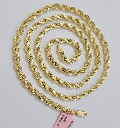 Real 10k Yellow Gold Rope Chain Necklace 4mm 18 - 28 Inch Diamond Cut Mens 10kt - Reva Jeweler