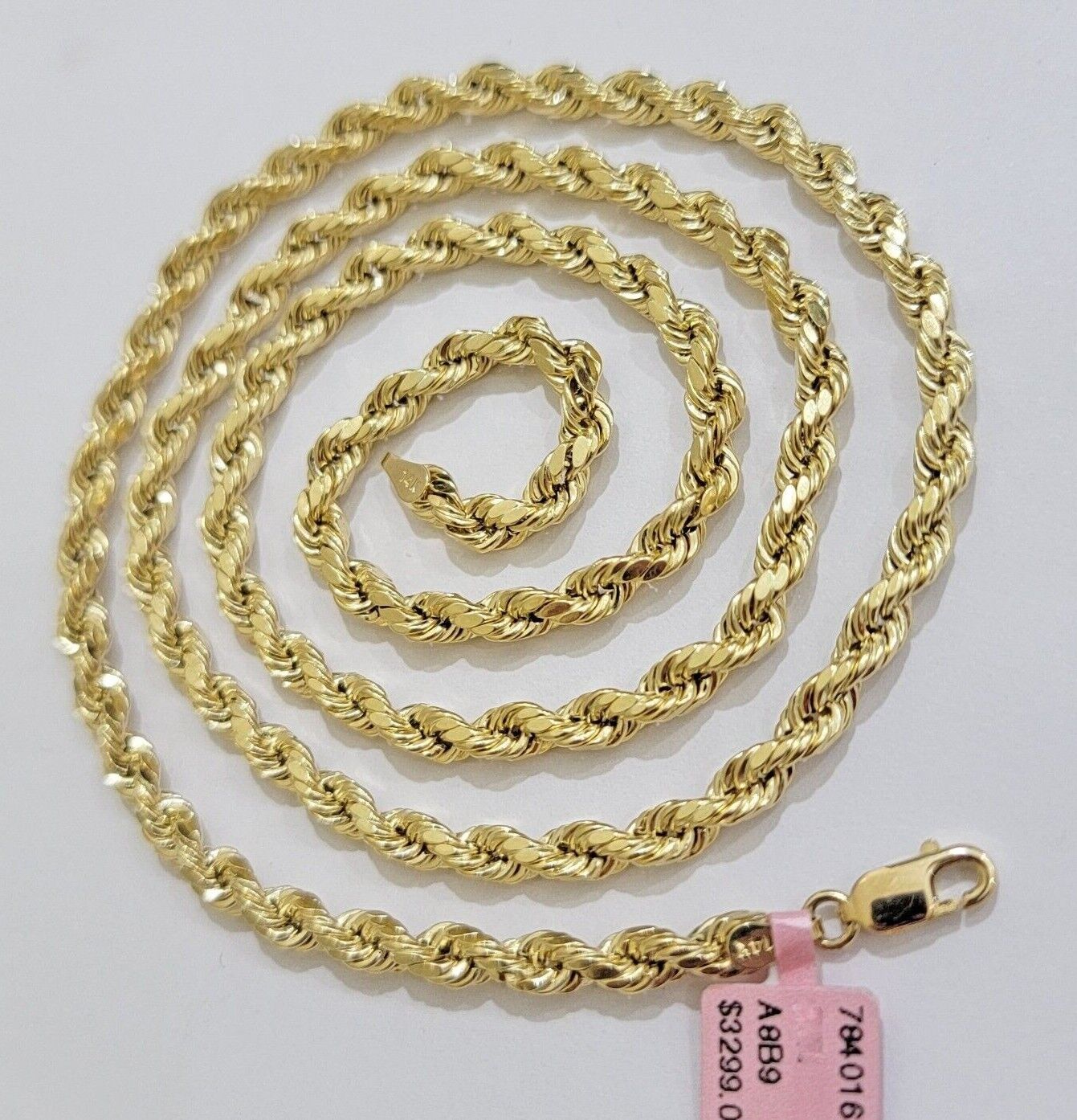 Real 10k Yellow Gold Rope Chain Necklace 4mm 18 - 28 Inch Diamond Cut Mens 10kt - Reva Jeweler