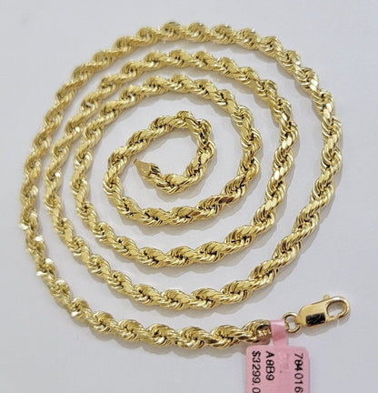 Real 10k Yellow Gold Rope Chain Necklace 4mm 18 - 28 Inch Diamond Cut Mens 10kt - Reva Jeweler