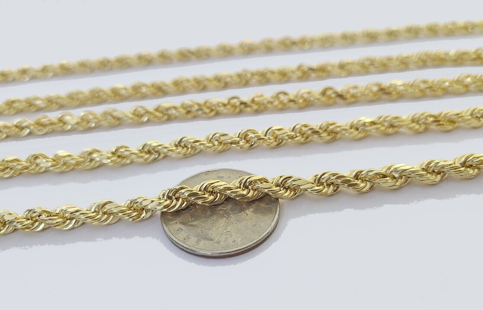 Real 10k Yellow Gold Rope Chain Necklace 4mm 18 - 28 Inch Diamond Cut Mens 10kt - Reva Jeweler