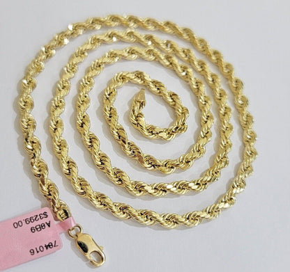 Real 10k Yellow Gold Rope Chain Necklace 4mm 18 - 28 Inch Diamond Cut Mens 10kt - Reva Jeweler