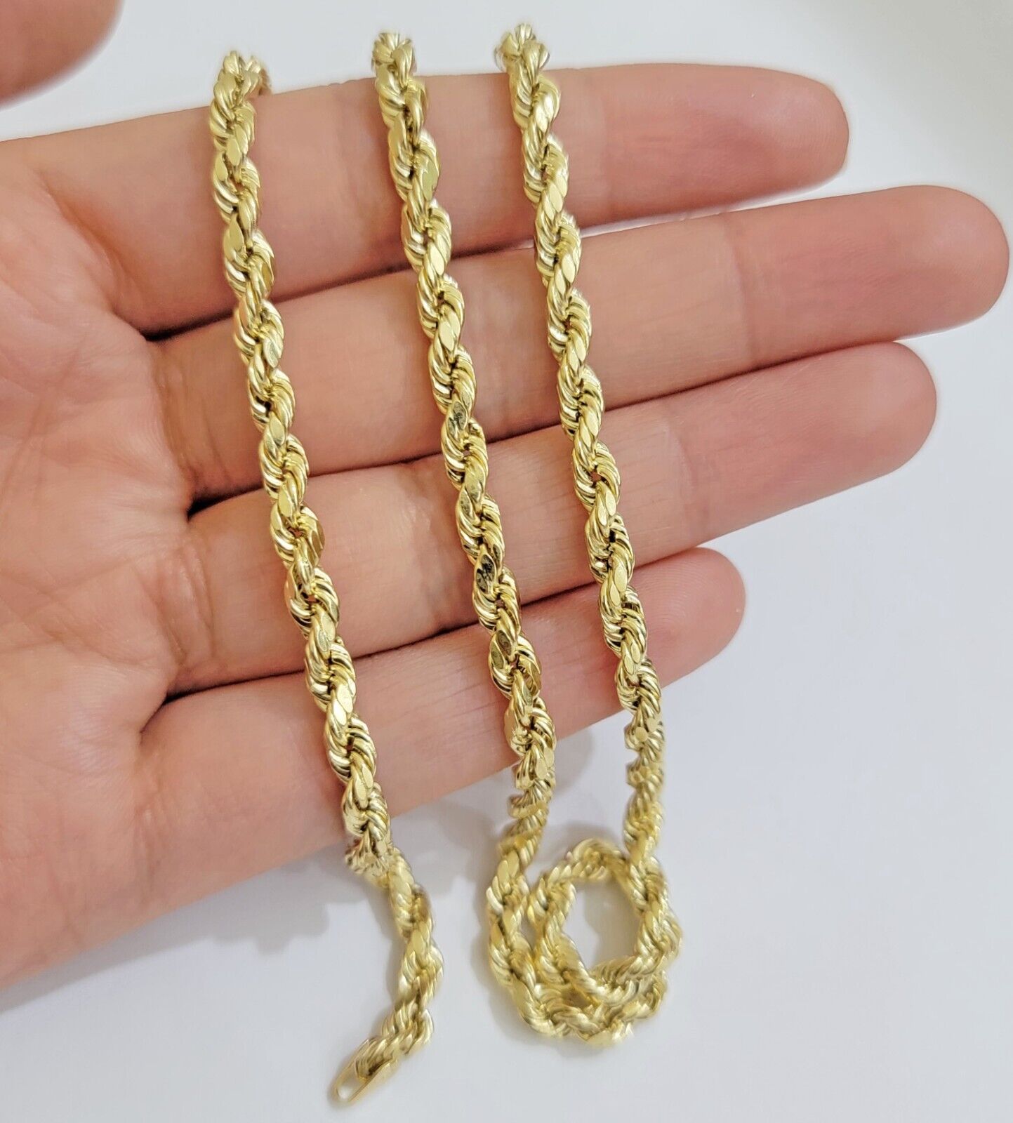 Real 10k Yellow Gold Rope Chain Necklace 4mm 18 - 28 Inch Diamond Cut Mens 10kt - Reva Jeweler