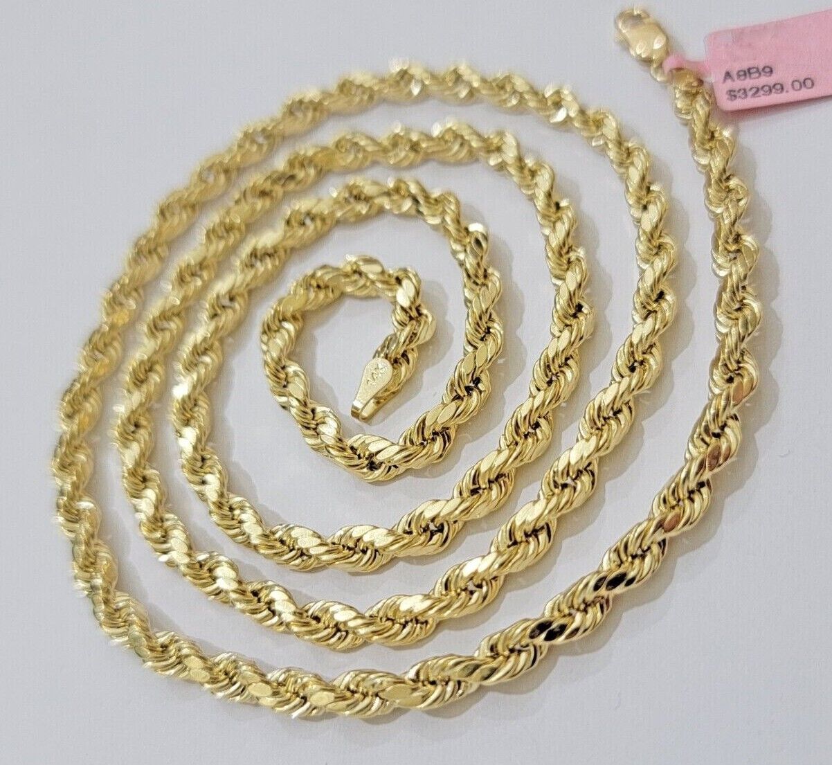 Real 10k Yellow Gold Rope Chain Necklace 4mm 18 - 28 Inch Diamond Cut Mens 10kt - Reva Jeweler