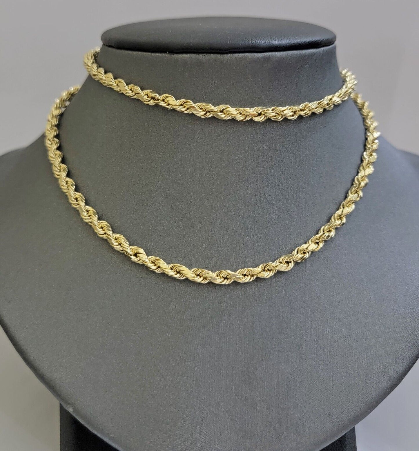 Real 10k Yellow Gold Rope Chain Necklace 4mm 18 - 28 Inch Diamond Cut Mens 10kt - Reva Jeweler