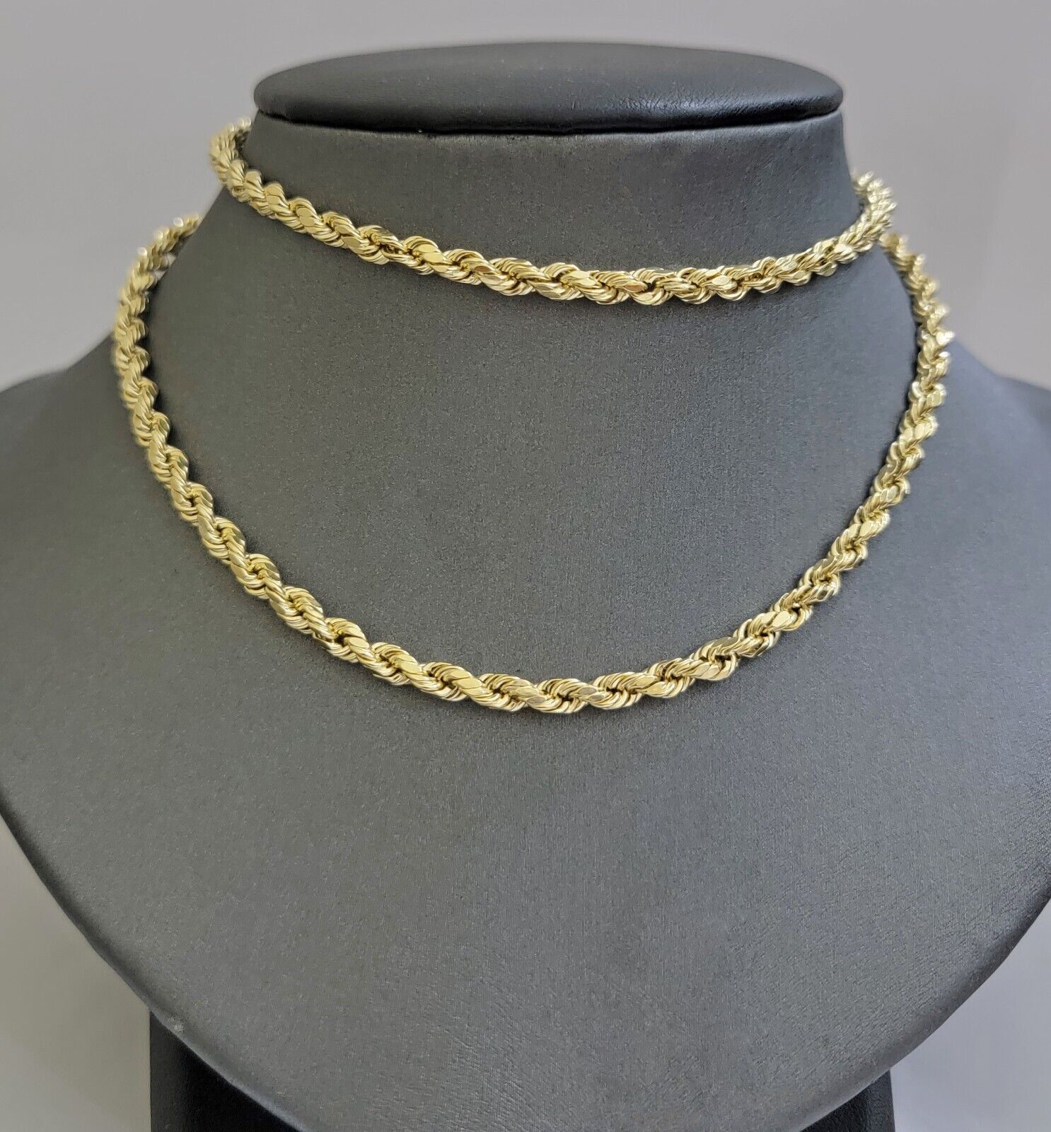 Real 10k Yellow Gold Rope Chain Necklace 4mm 18 - 28 Inch Diamond Cut Mens 10kt - Reva Jeweler