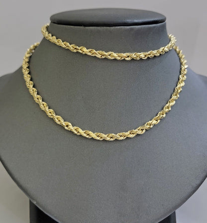 Real 10k Yellow Gold Rope Chain Necklace 4mm 18 - 28 Inch Diamond Cut Mens 10kt - Reva Jeweler