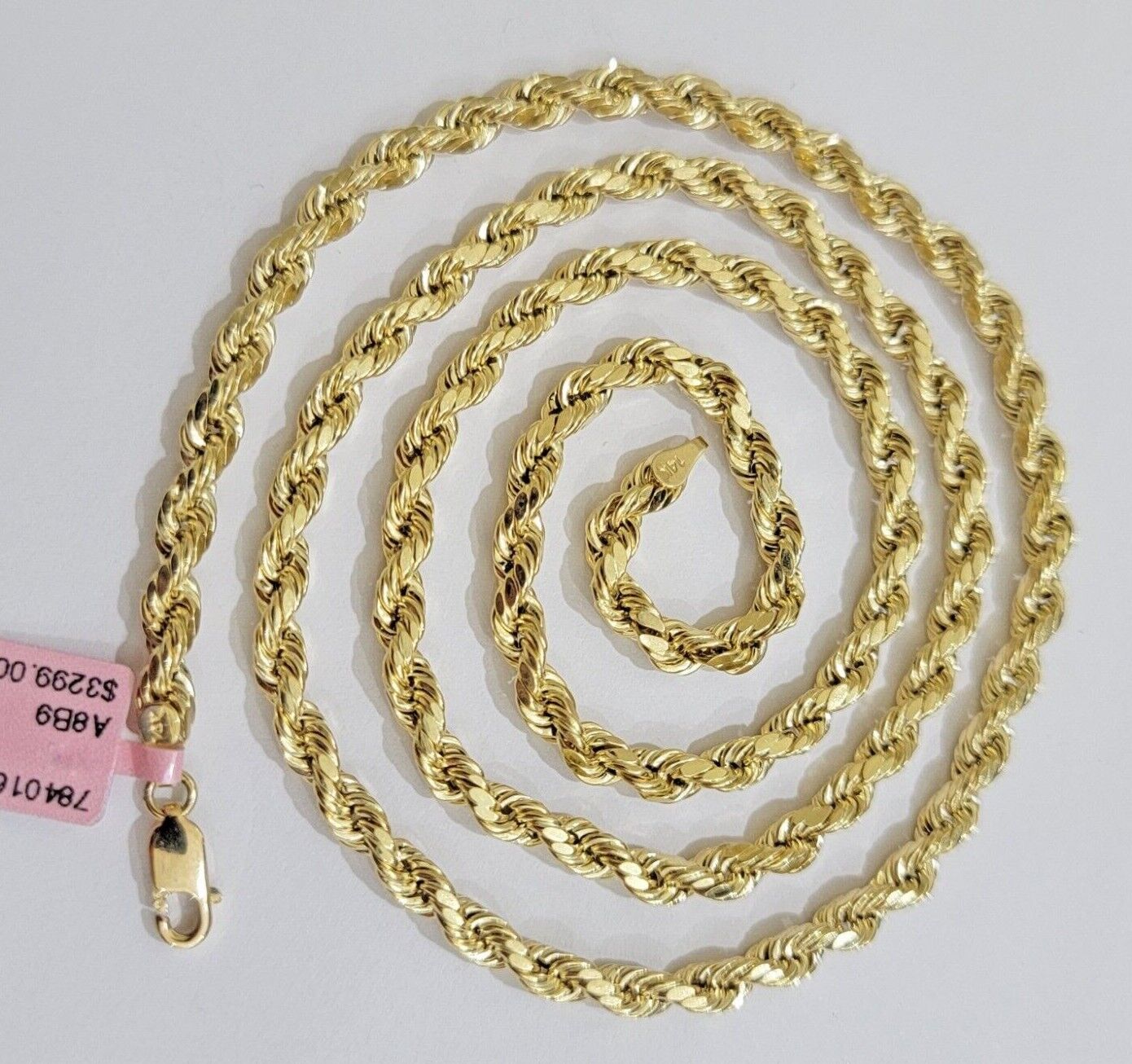 Real 10k Yellow Gold Rope Chain Necklace 4mm 18 - 28 Inch Diamond Cut Mens 10kt - Reva Jeweler