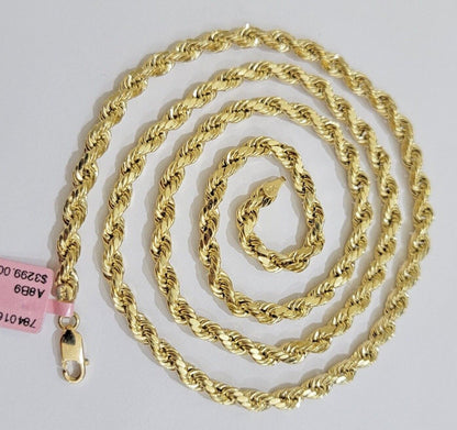 Real 10k Yellow Gold Rope Chain Necklace 4mm 18 - 28 Inch Diamond Cut Mens 10kt - Reva Jeweler